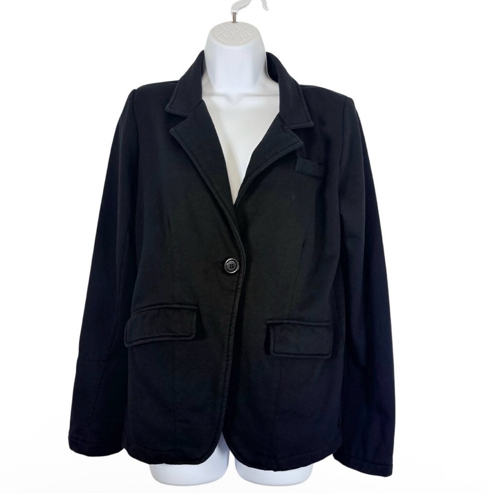 LA Kitty Black Knit Blazer Jacket Women’s SzL Tailored Casual Chic Minimalist